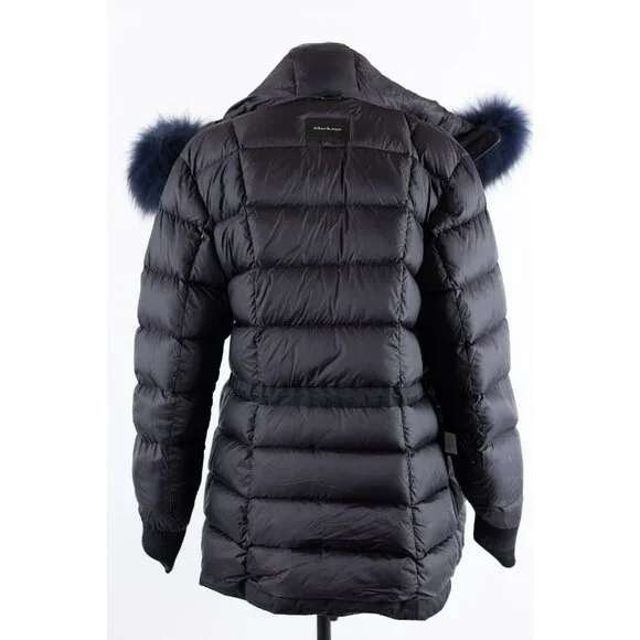 $1,250 Mackage Women's Rena Twill Down Parka Fox Fur Hood SZ L/G Black